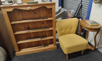 PINE OPEN BOOKCASE, CHAIR & HALL TABLE