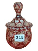 BOHEMIAN RED GLASS CANDY JAR AND LID