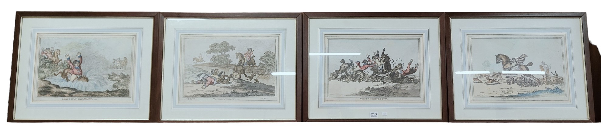 SET OF 4 GEORGIAN COLOURED HUNT PRINTS JAMES GILLRAY STYLE