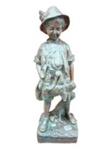 TALL SIGNED BRONZE OF A BOY HUNTING
