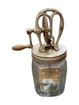 VINTAGE GLASS HAND CRANK BUTTER CHURN