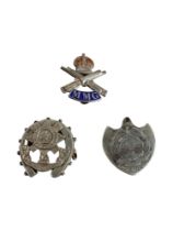 2 SILVER MILITARY BADGES/BROOCHES & 1 OTHER