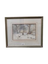 R.RONALDSON - WATERCOLOUR - WINTER SCENE 28CM X 20CM