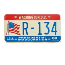 A PAIR OF REAGAN INAUGURATION LICENSE PLATES. Two license plates marked 'Washington, D.C. / U.S....