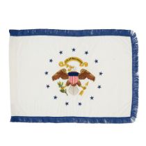 A LYNDON BAINES JOHNSON VICE PRESIDENTIAL AUTOMOBILE FLAG. White rayon flag embroidered with a ...
