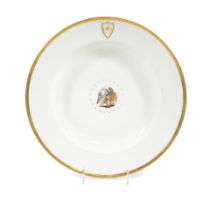 A JAMES MONROE PRESIDENTIAL SERVICE SOUP BOWL. A porcelain soup bowl with gilt rim, gilt monogra...