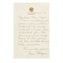 A GRACE COOLIDGE LETTER REGARDING WHITE HOUSE RECEPTIONS. COOLIDGE, GRACE GOODHUE. 1879-1957. Le...