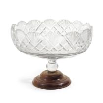 A JAMES MADISON CENTERPIECE BOWL. A stained wood and molded glass footed centerpiece bowl