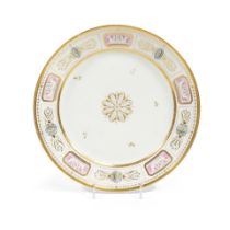 A JOHN QUINCY ADAMS LUNCHEON PLATE. A gilt-highlighted and hand-painted porcelain luncheon plat...