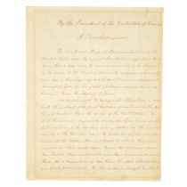 A JAMES MADISON THANKSGIVING PROCLAMATION. [MADISON, JAMES. 1751-1836.] Holograph Document in t...