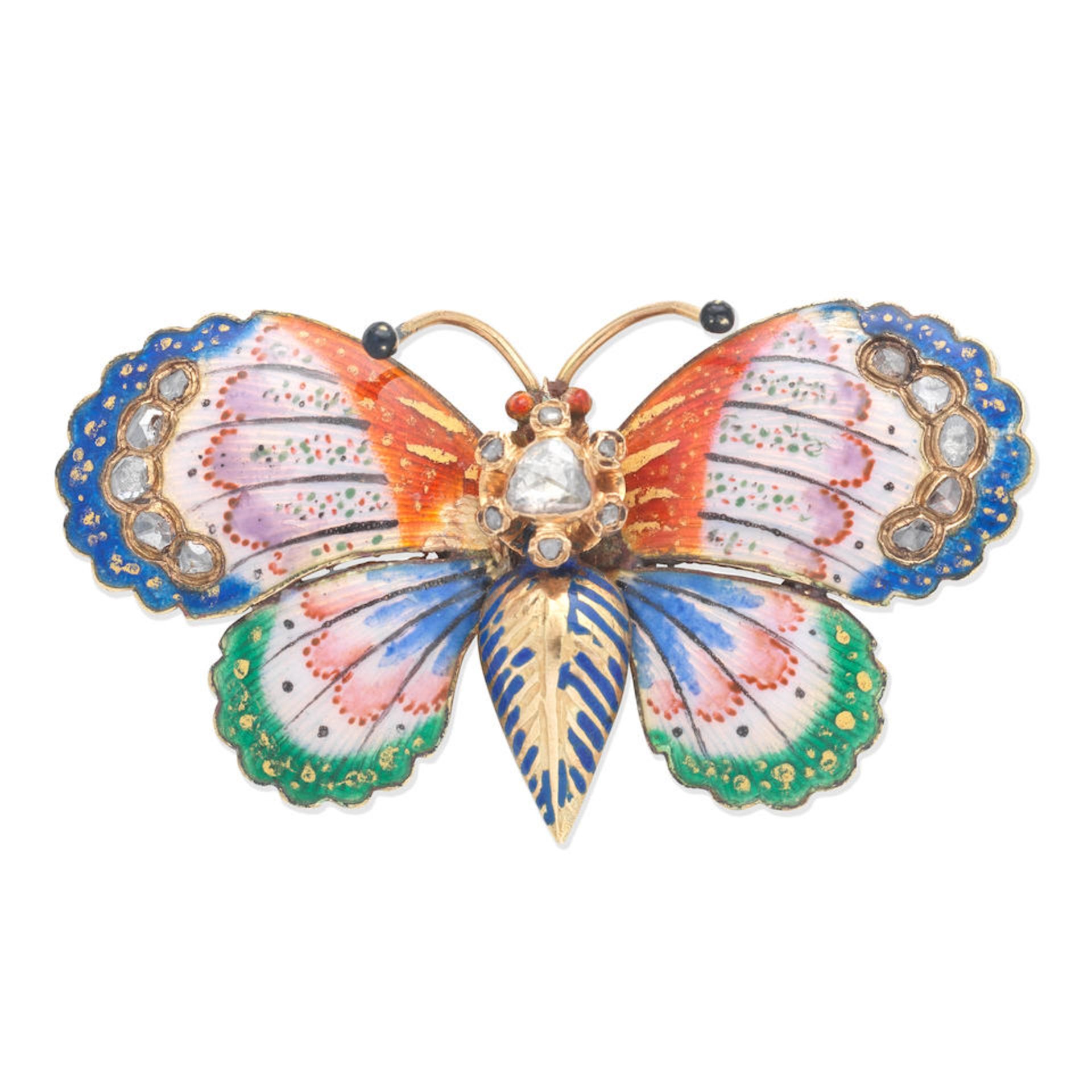 ENAMEL AND DIAMOND BUTTERFLY BROOCH