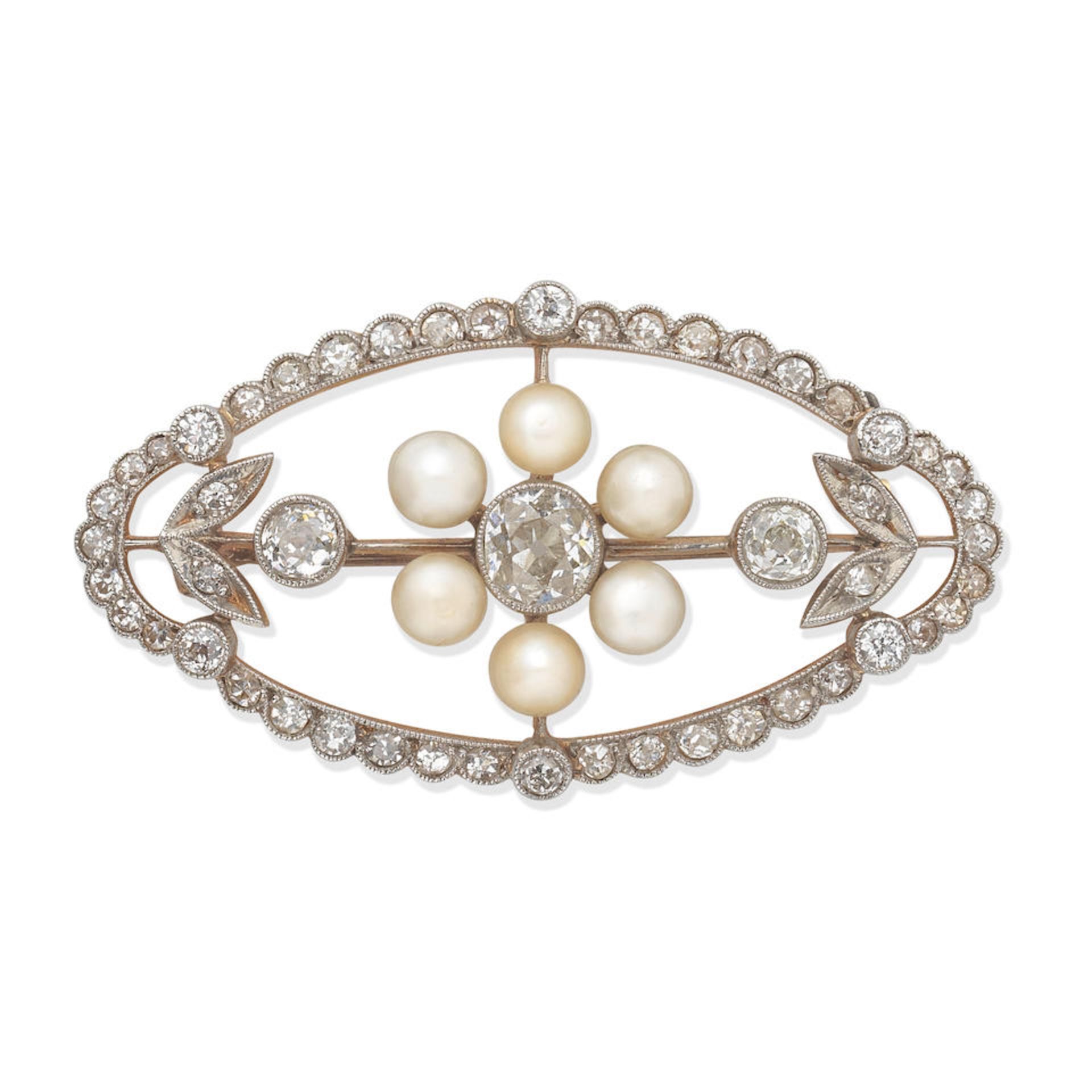 CULTURED PEARL AND DIAMOND BROOCH