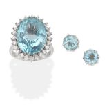 BLUE TOPAZ AND DIAMOND RING AND AQUAMARINE EARSTUDS (2)