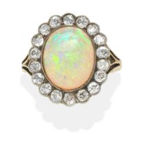 OPAL AND DIAMOND CLUSTER RING