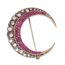 RUBY AND DIAMOND CRESCENT BROOCH,