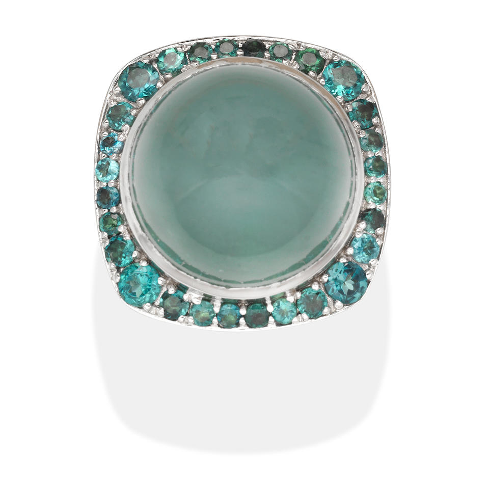 AQUAMARINE AND GEM-SET DRESS RING