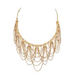 SEED PEARL AND DIAMOND FRINGE NECKLACE