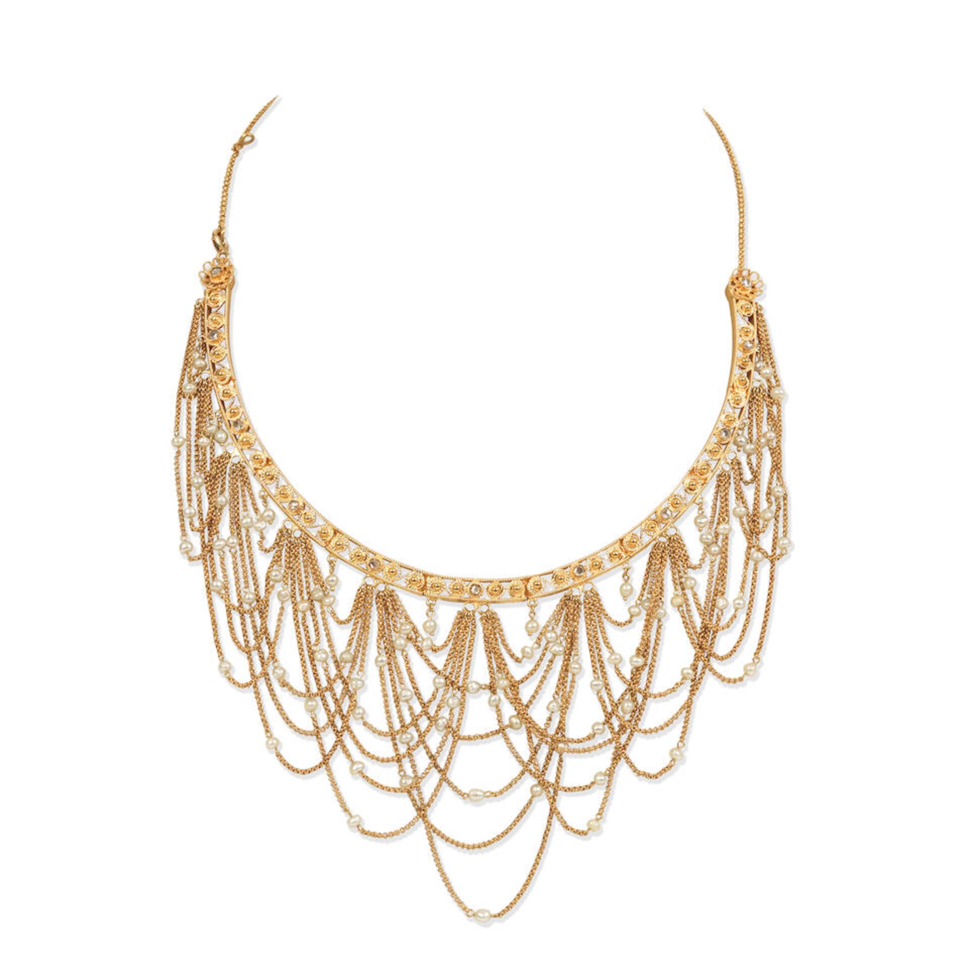 SEED PEARL AND DIAMOND FRINGE NECKLACE