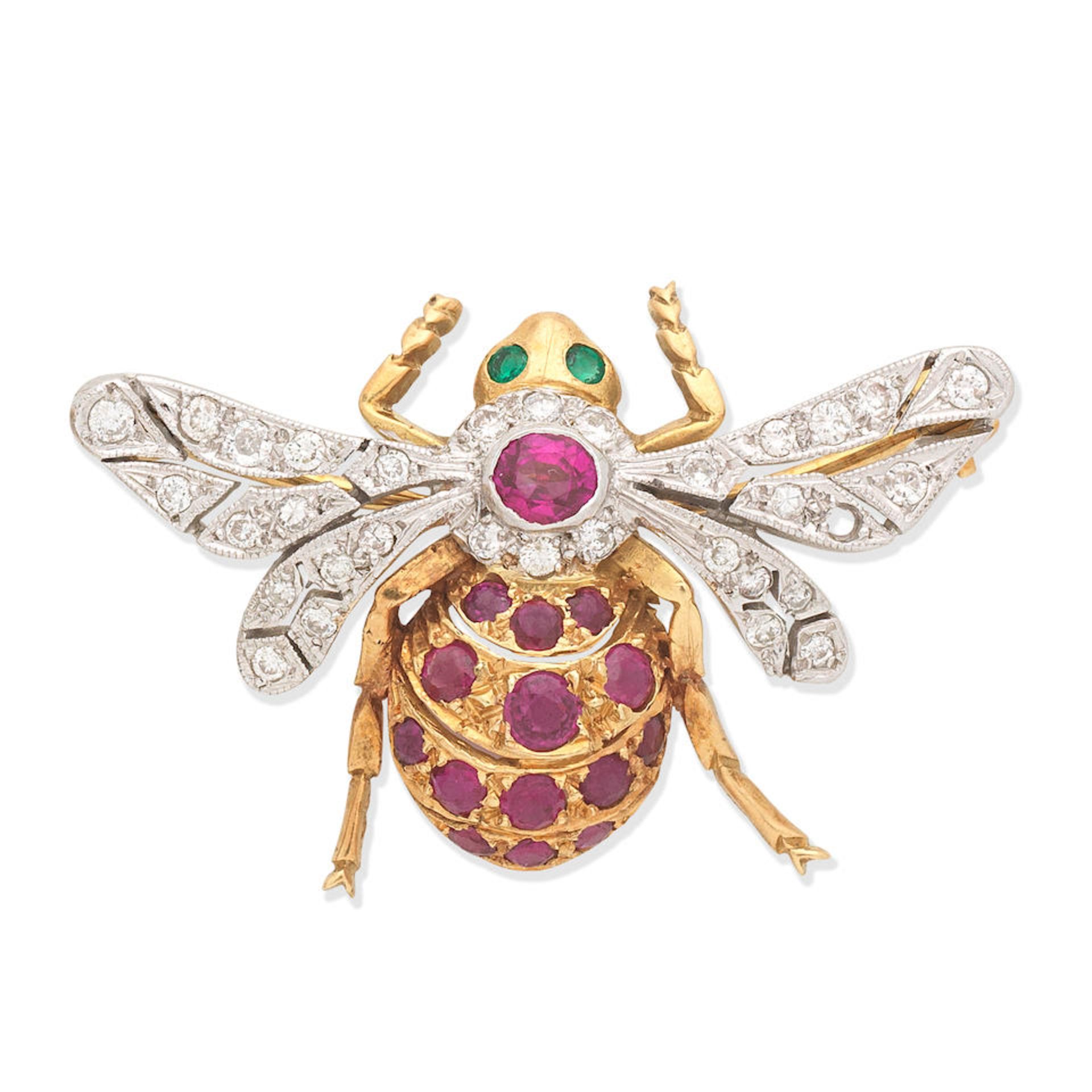 GEM-SET AND DIAMOND BEE BROOCH