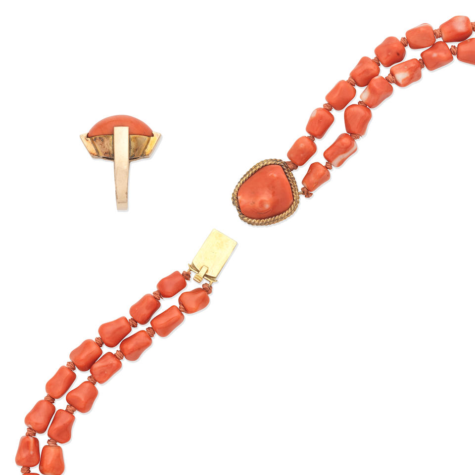 CORAL NECKLACE AND RING (2) - Image 2 of 2