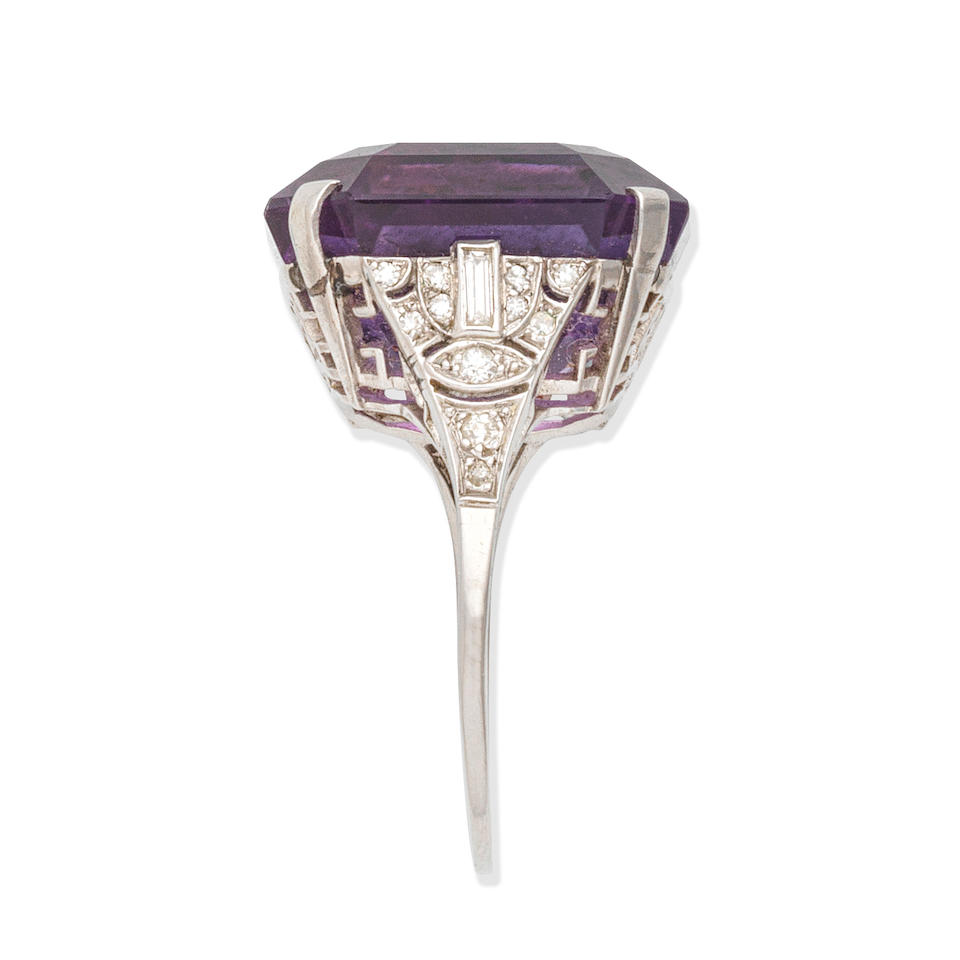 AMETHYST AND DIAMOND DRESS RING, - Image 3 of 3