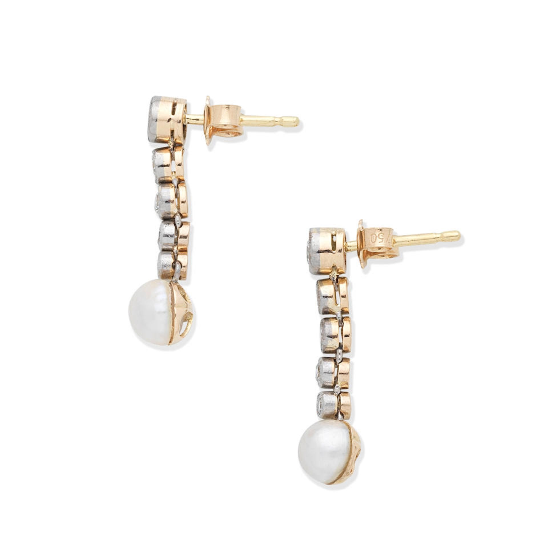 CULTURED PEARL AND DIAMOND EARRINGS - Image 2 of 3