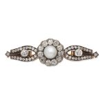 NATURAL PEARL AND DIAMOND CLUSTER BROOCH,