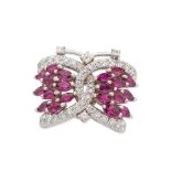 KUTCHINSKY: RUBY AND DIAMOND BUTTERFLY BROOCH