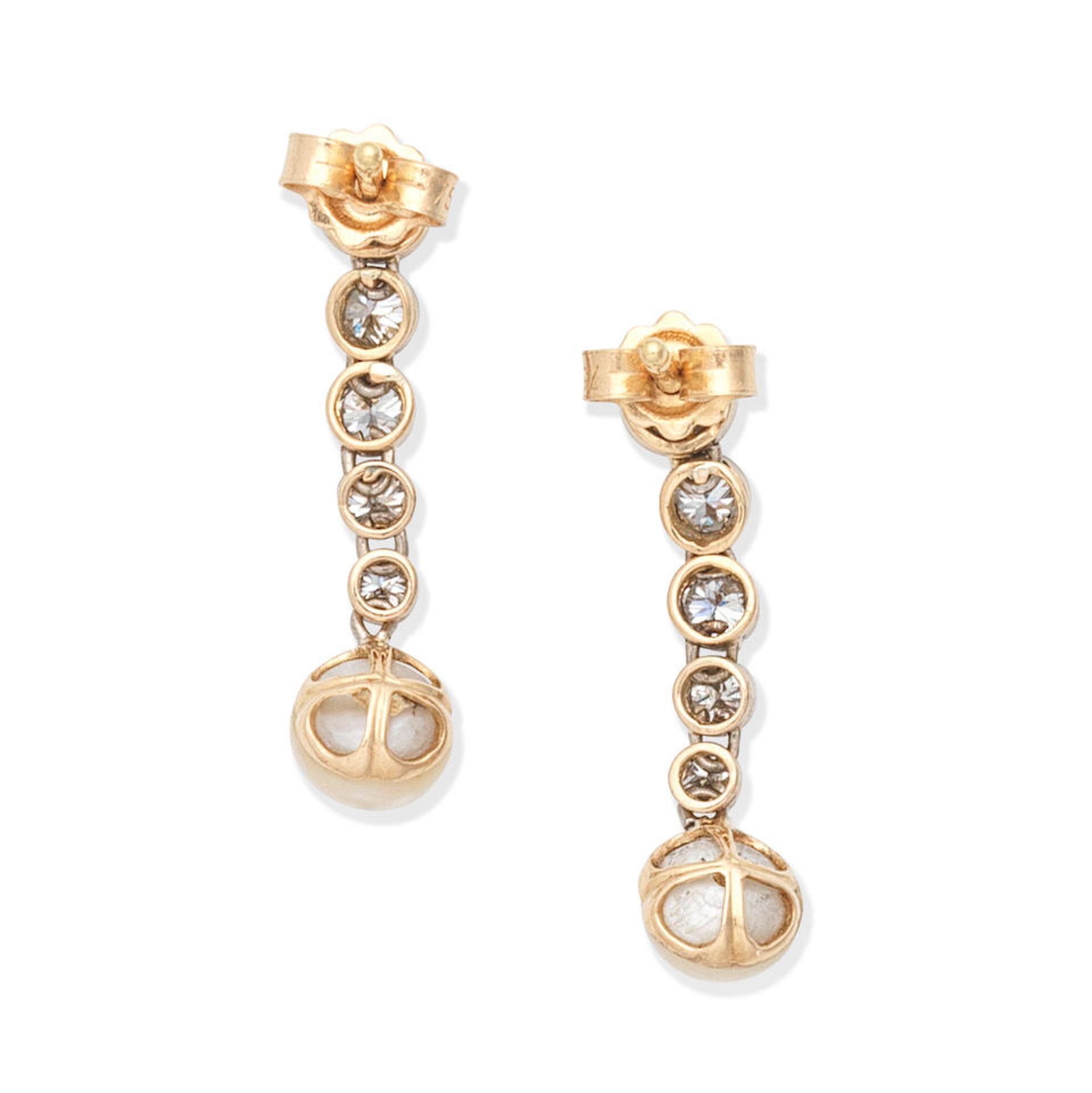 CULTURED PEARL AND DIAMOND EARRINGS - Image 3 of 3