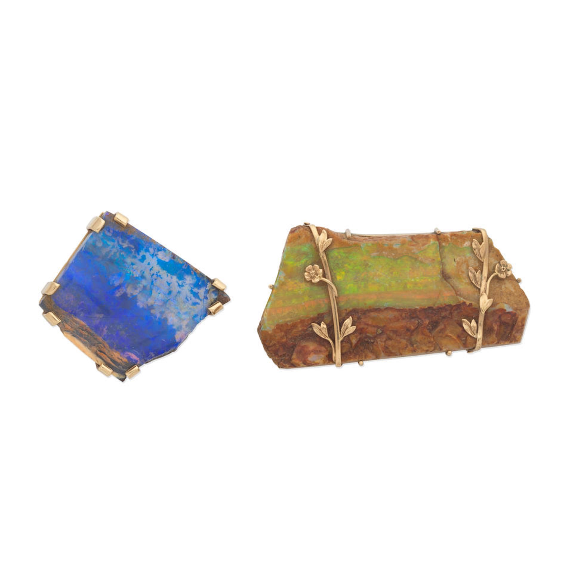 TWO BOULDER OPAL BROOCHES (2)