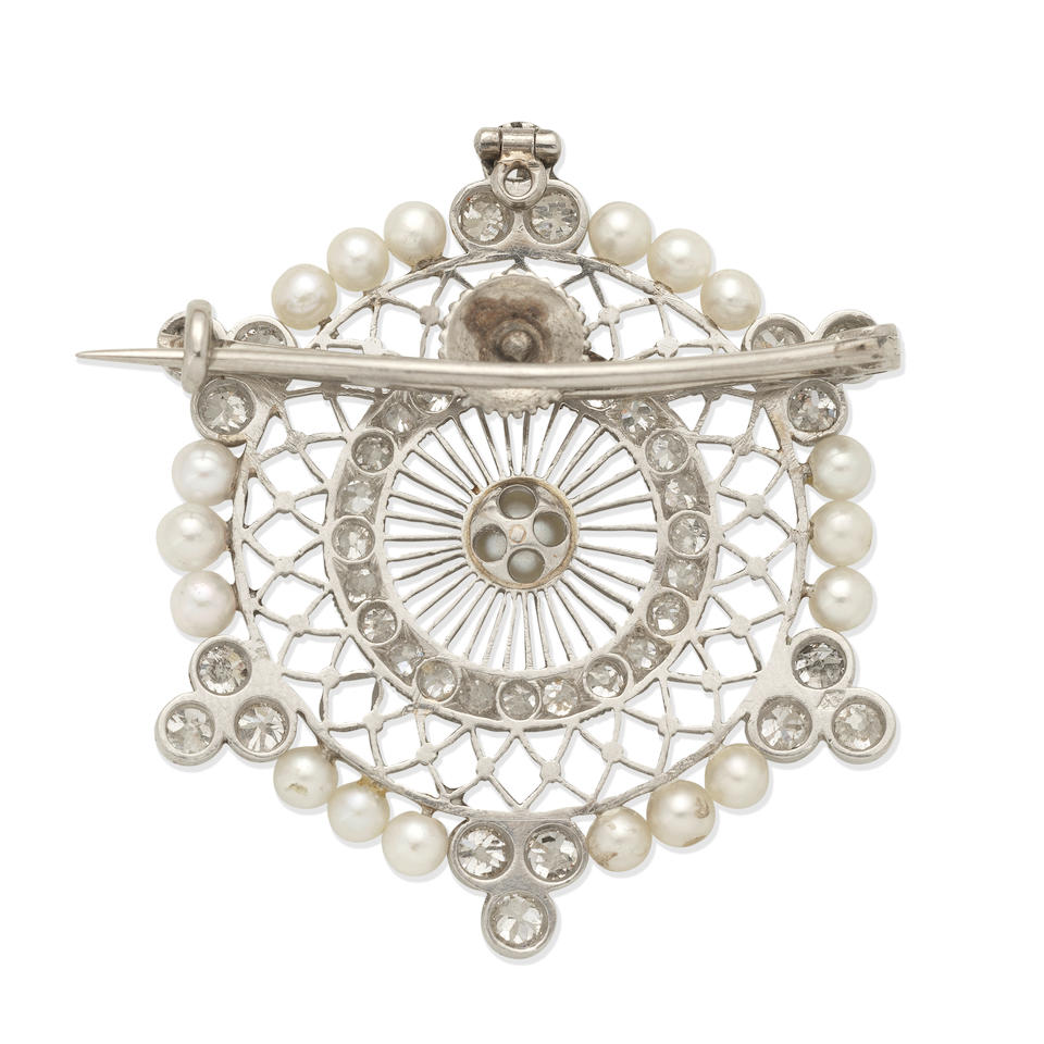 BELLE EPOQUE SEED PEARL AND DIAMOND BROOCH, - Image 2 of 2