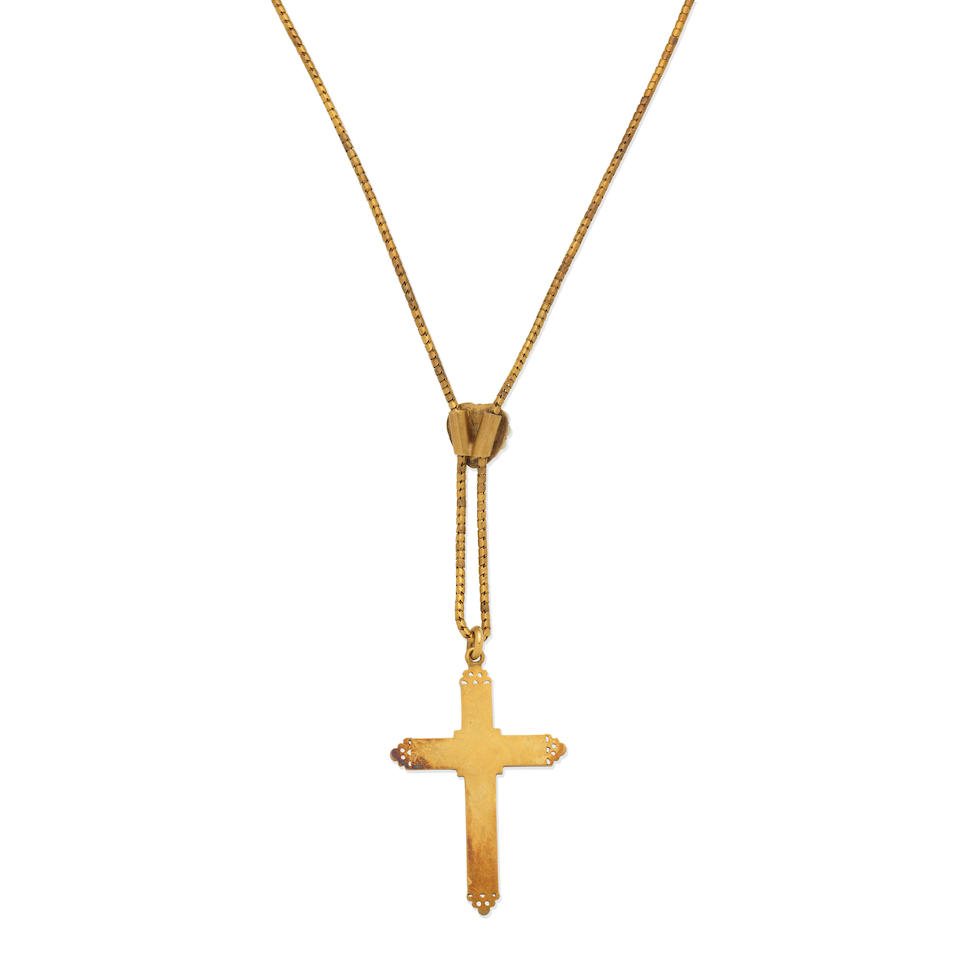 HALF PEARL AND RUBY CROSS PENDANT NECKLACE, - Image 2 of 2