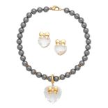 KIKI MCDONOUGH: ROCK CRYSTAL AND DIAMOND-SET PENDANT AND EARRINGS (2)