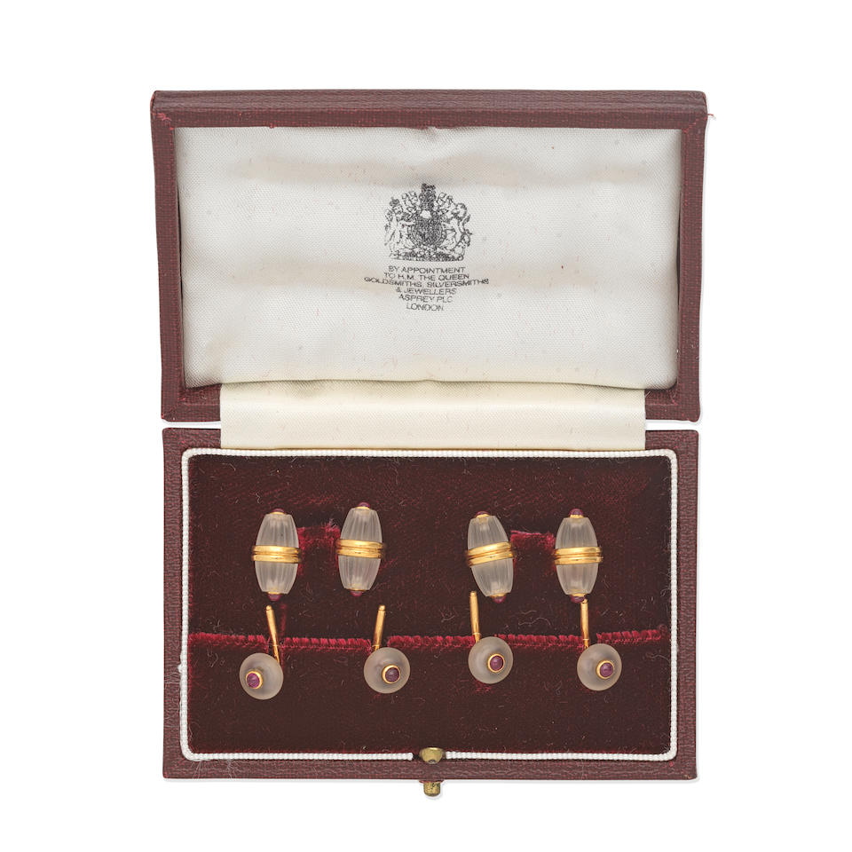 ASPREY: ROCK CRYSTAL AND RUBY DRESS SET, (5) - Image 2 of 3