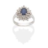 SAPPHIRE AND DIAMOND CLUSTER RING