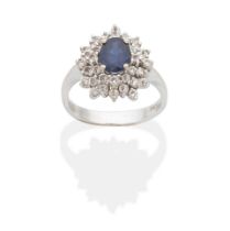 SAPPHIRE AND DIAMOND CLUSTER RING