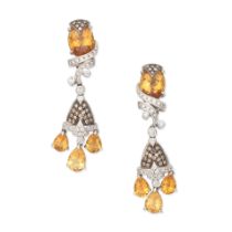 CITRINE, DIAMOND AND COLOURED DIAMOND EARRINGS