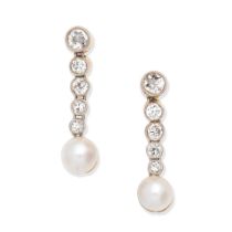 CULTURED PEARL AND DIAMOND EARRINGS