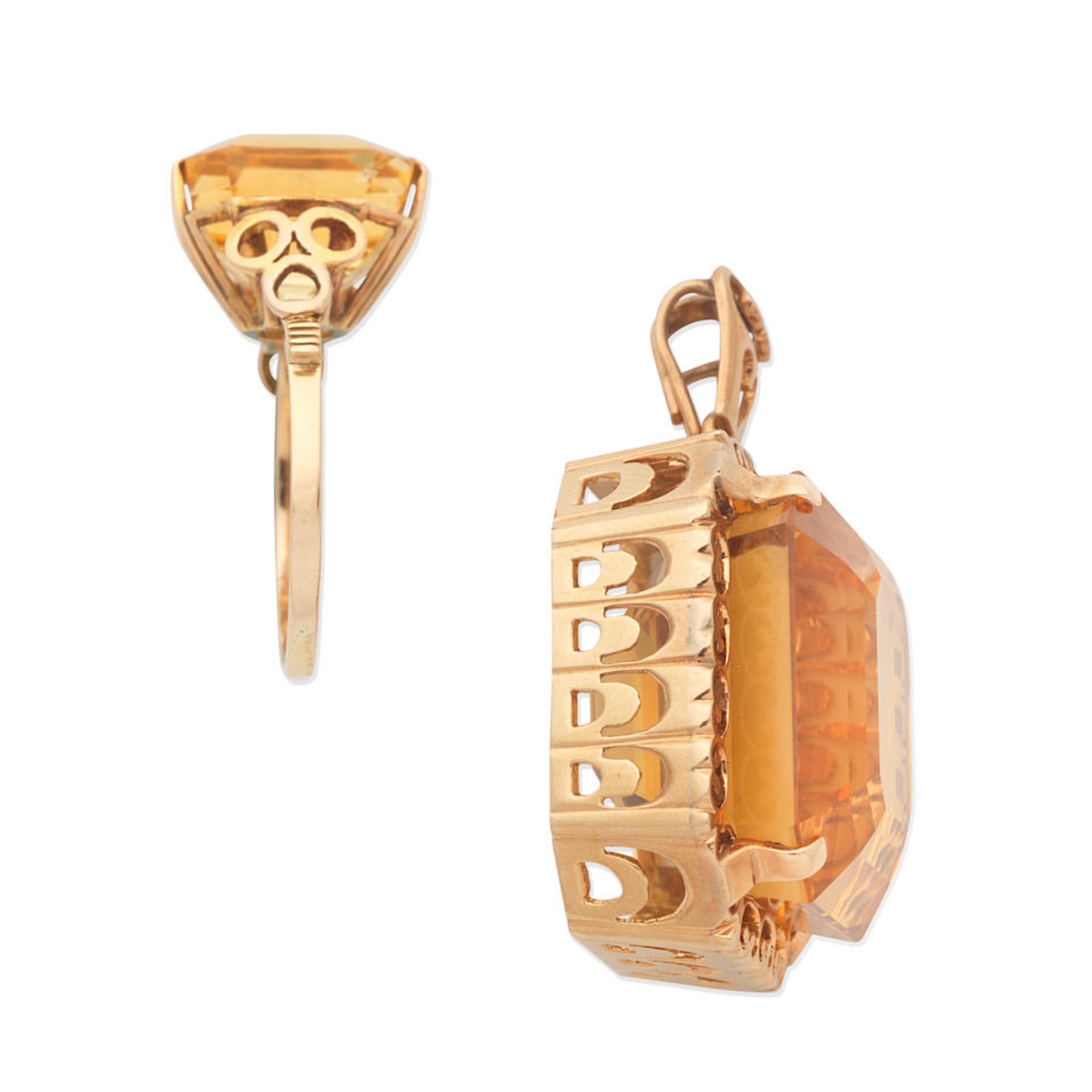 CITRINE PENDANT, RING AND EARRING SUITE, (3) - Image 2 of 2