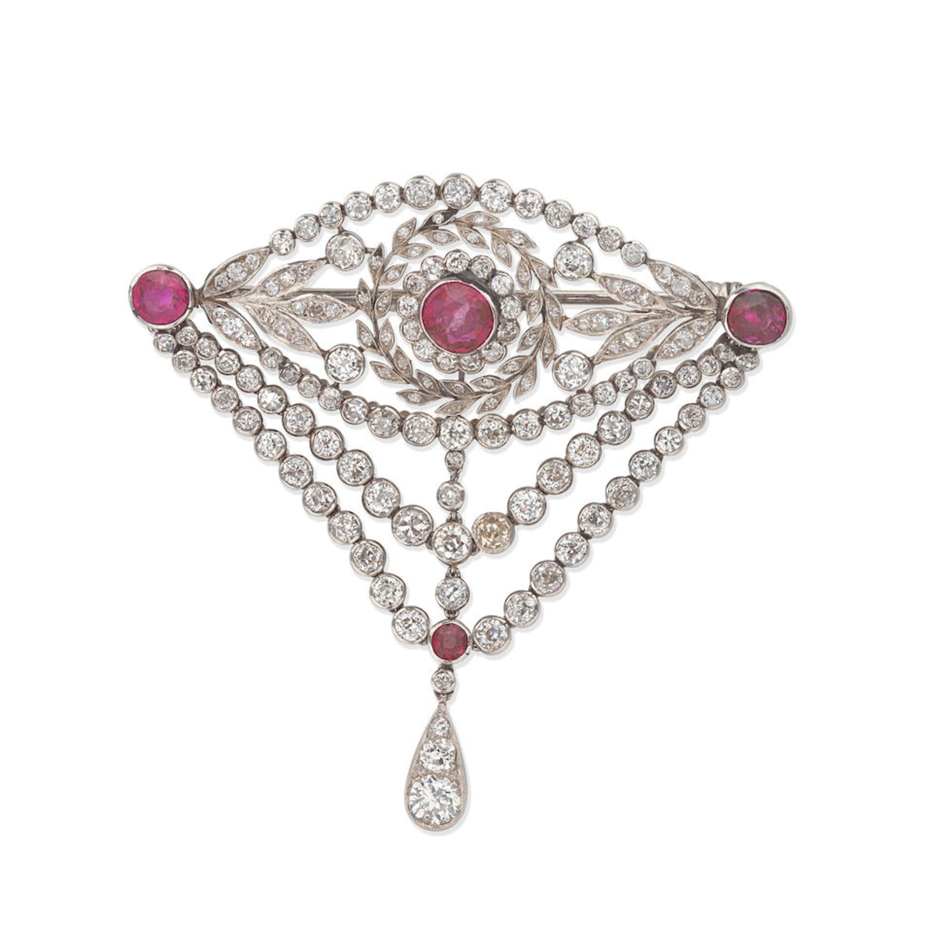 RUBY AND DIAMOND BROOCH,