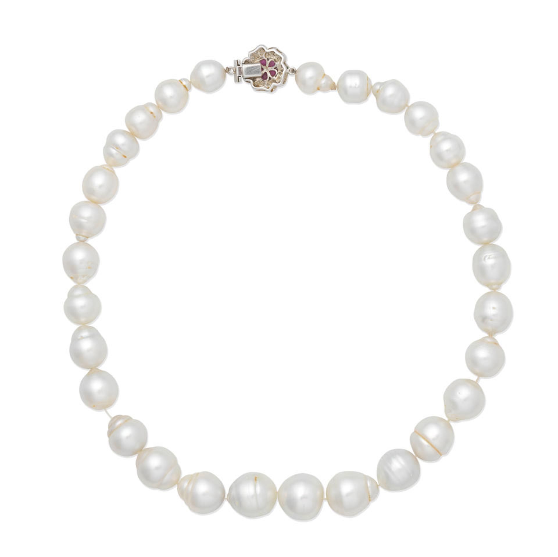 BAROQUE CULTURED PEARL NECKLACE WITH GEM-SET CLASP - Image 2 of 2