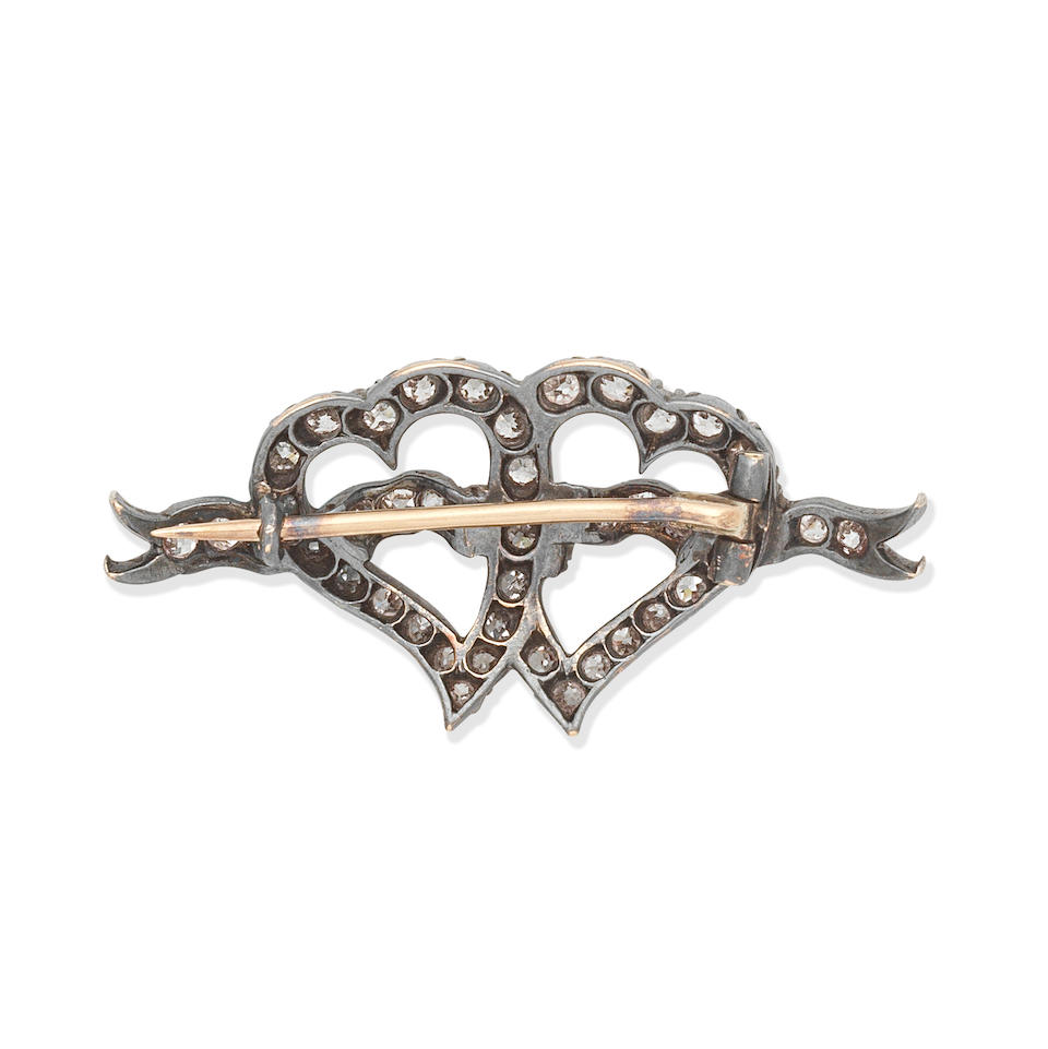 DOUBLE-HEART DIAMOND BROOCH, - Image 3 of 3