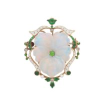 OPAL AND ENAMEL BROOCH,