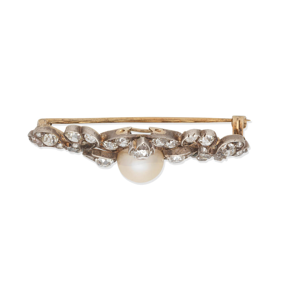 CULTURED PEARL AND DIAMOND BROOCH - Image 2 of 3