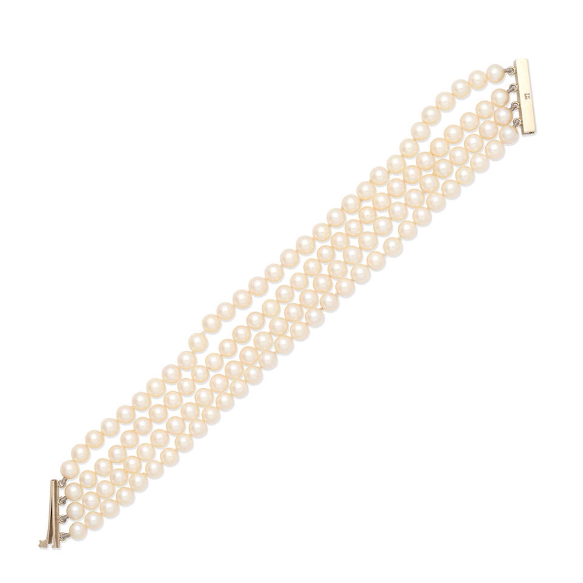 CULTURED PEARL BRACELET WITH DIAMOND CLASP - Image 2 of 2