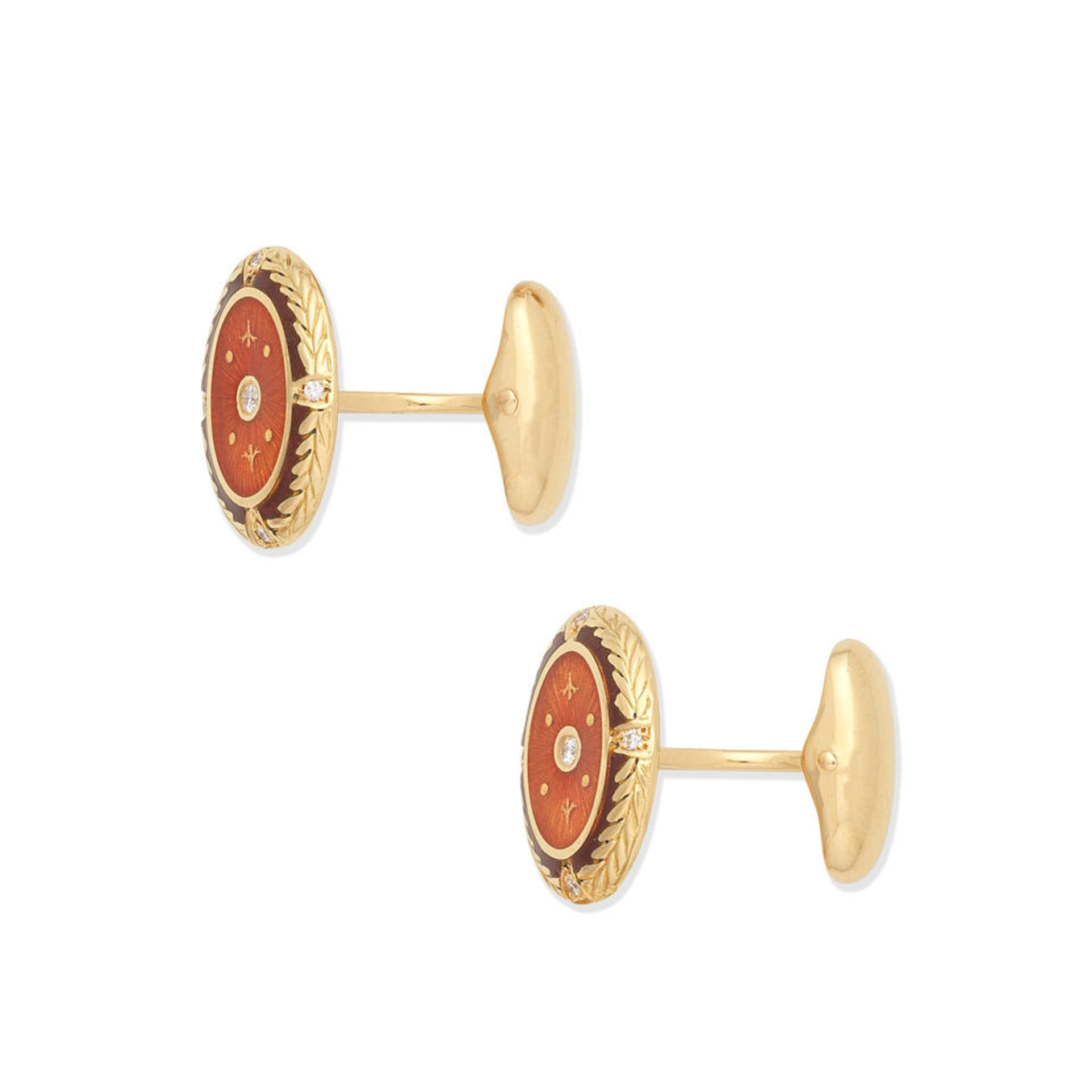 FABERGÉ: ENAMEL AND DIAMOND-SET CUFFLINKS, - Image 2 of 2