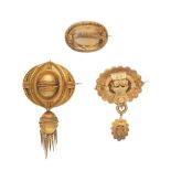TWO GOLD BROOCHES AND CITRINE BROOCH, (3)
