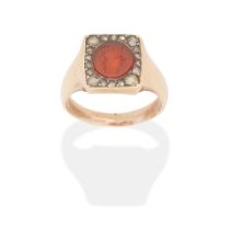 CARNELIAN AND DIAMOND-SET INTAGLIO RING