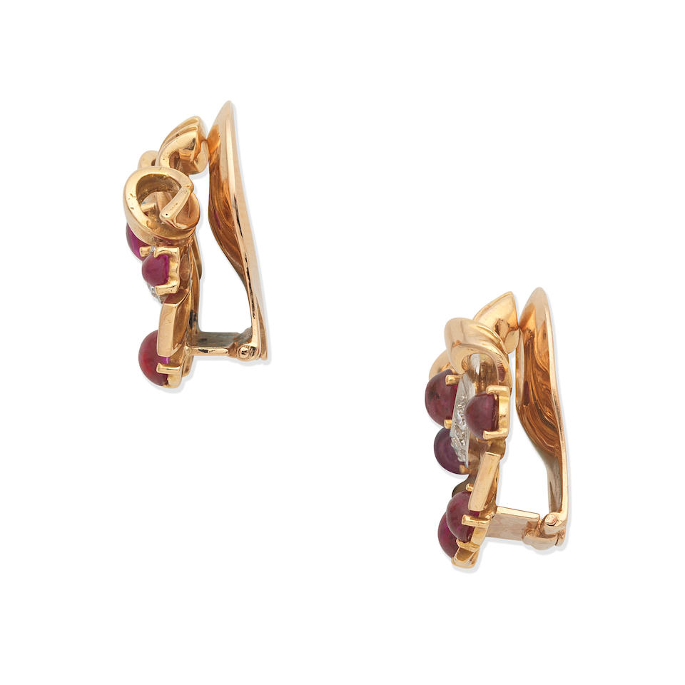 RUBY AND DIAMOND EARCLIPS, - Image 2 of 3