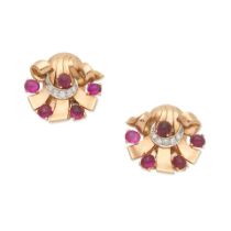 RUBY AND DIAMOND EARCLIPS,